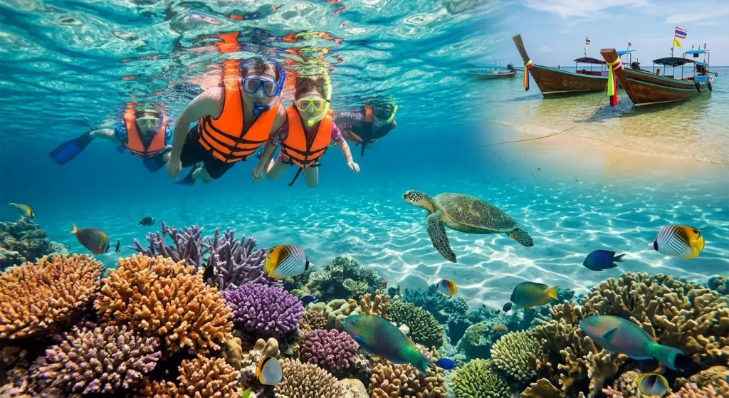 Koh Tao Snorkeling FAQ infographic summary covering best spots, cost, best season, and safety tips.